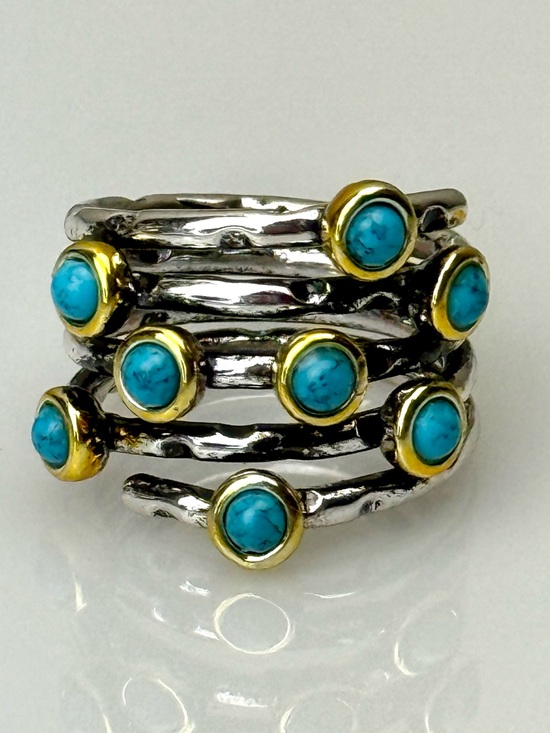 Jewelry - Turquoise Accent Silver & Gold Banded Ring